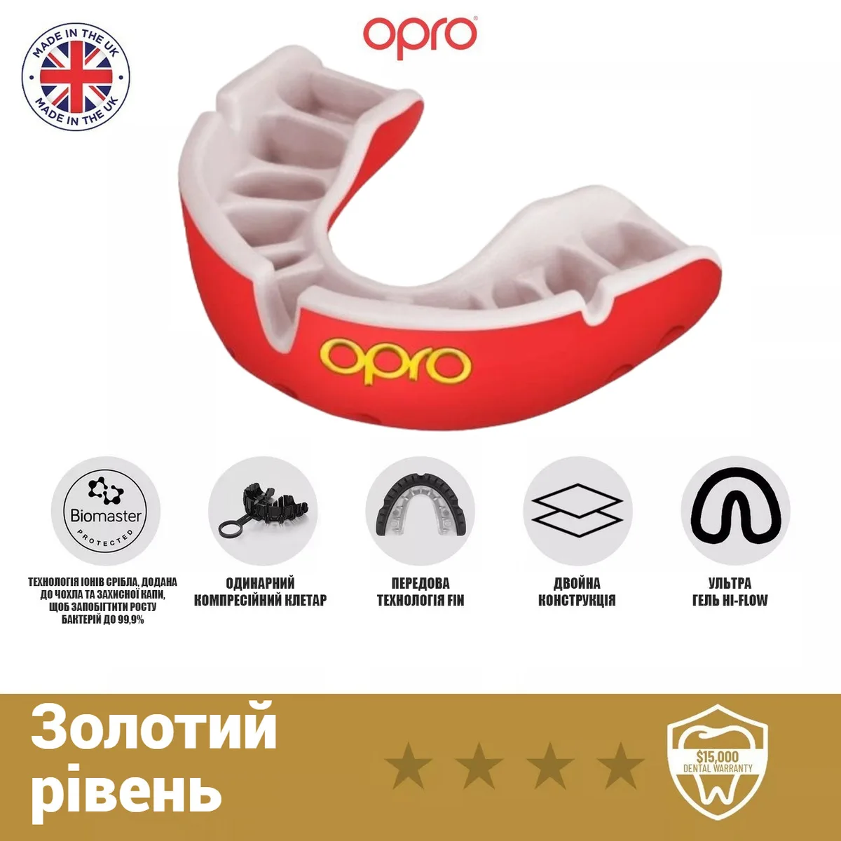 Капа OPRO термопластик доросла 11+ червона перлова