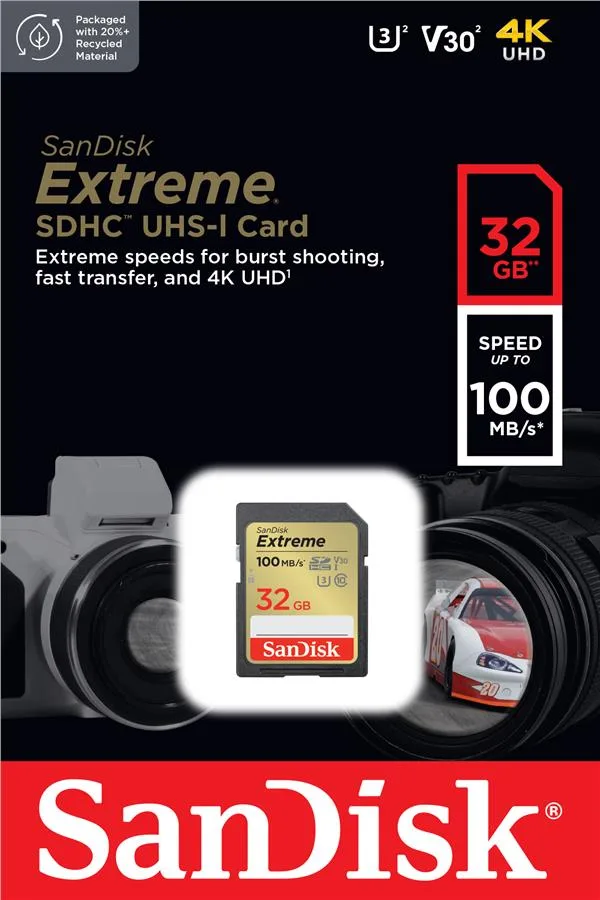 Карта пам'яті SanDisk SD 32GB V30 UHS-I U3 100MB/s Чорна