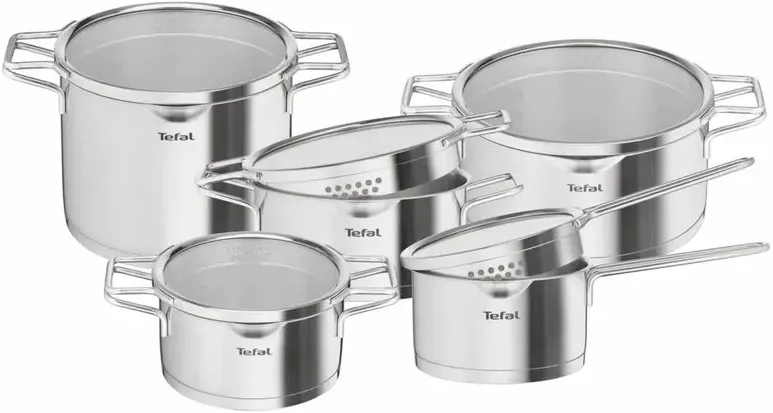 Набір кухонного посуду Tefal Nordica, 10 предметів, з нержавіючої сталі та скла.