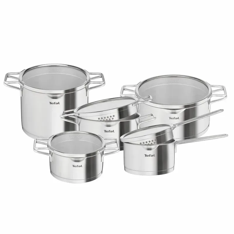 Набір кухонного посуду Tefal Nordica, 10 предметів, з нержавіючої сталі та скла.