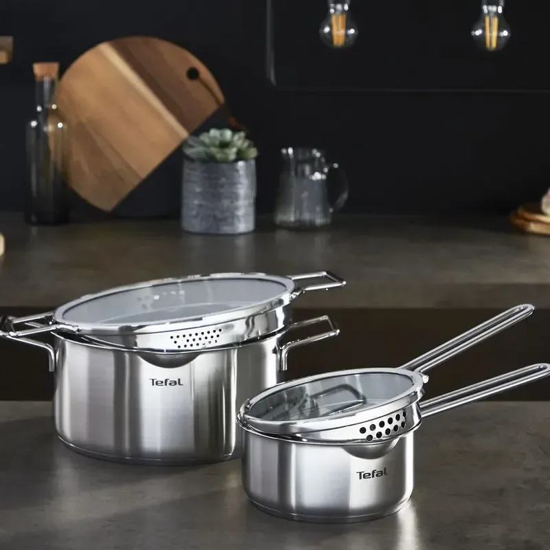 Набір кухонного посуду Tefal Nordica, 10 предметів, з нержавіючої сталі та скла.