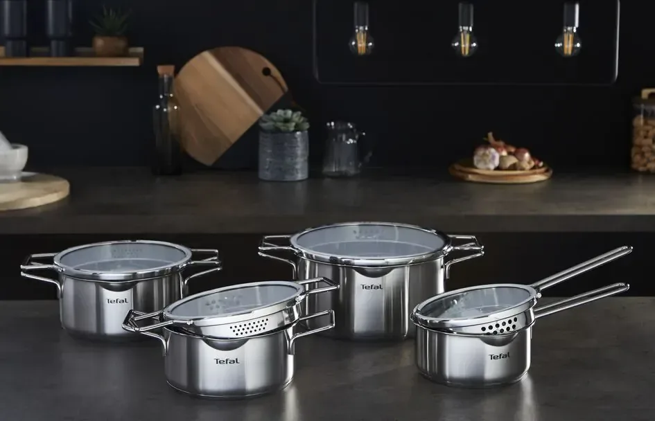 Набір кухонного посуду Tefal Nordica, 10 предметів, з нержавіючої сталі та скла.