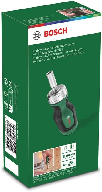 Викрутка Bosch з реверсивним механізмом і 6 змінними насадками.