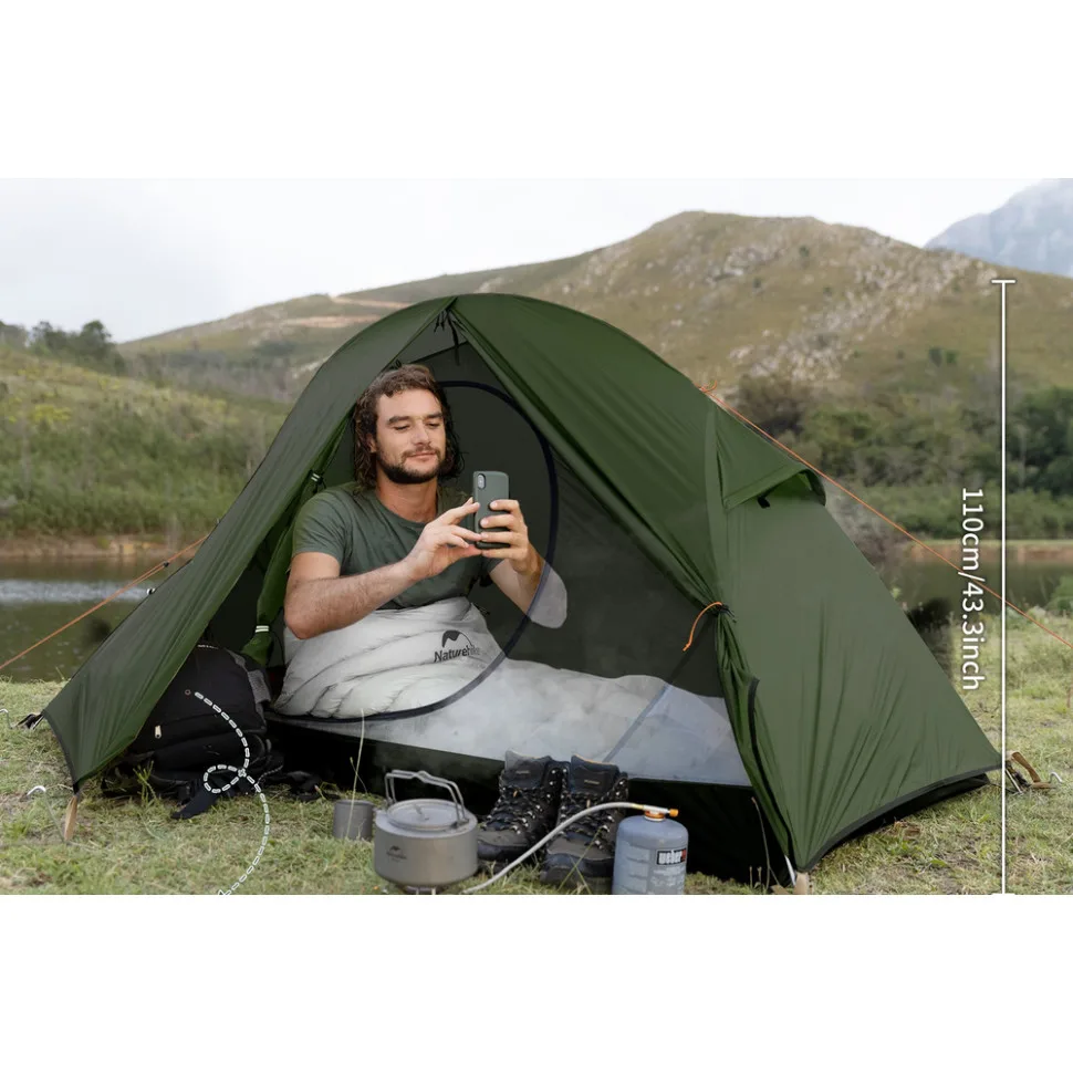 Намет сверхлегкий одноместный Naturehike 210T 205х(95+60)х110 см темно-зеленый.