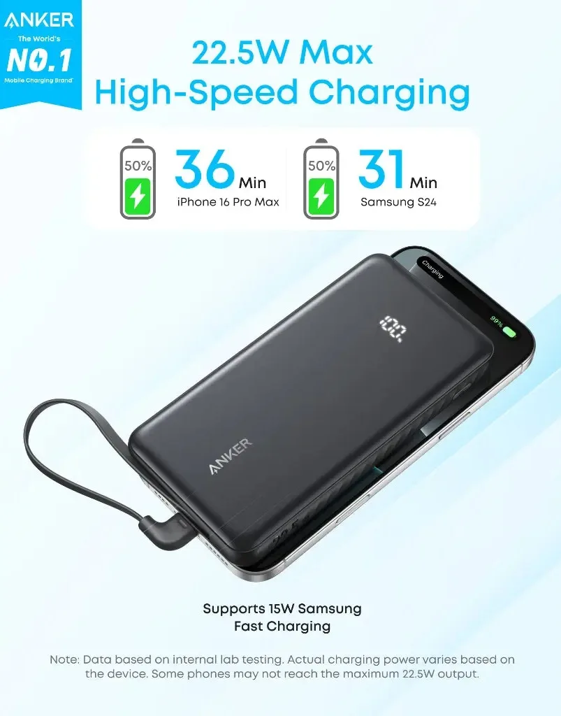 Портативний зарядний пристрій Anker 10000 мАг 22.5W USB-C Чорний