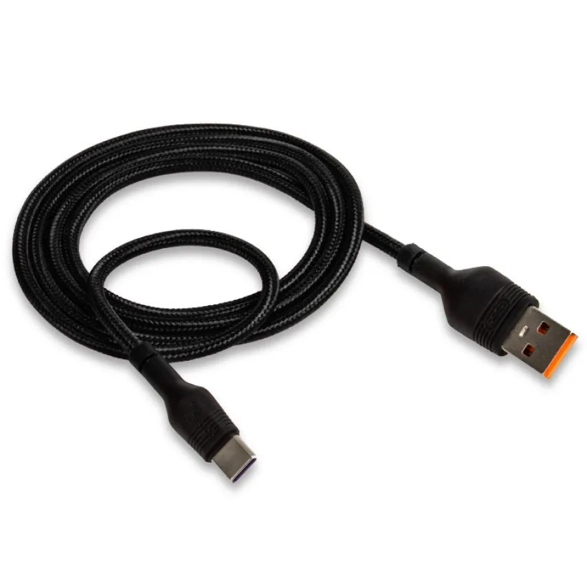 Кабель USB Type-C 1м тканинний чорний 5A швидке заряджання
