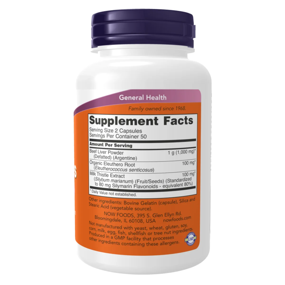 Говяжья печень NOW Foods экстракт с расторопшей и элеутерококком 100 капсул