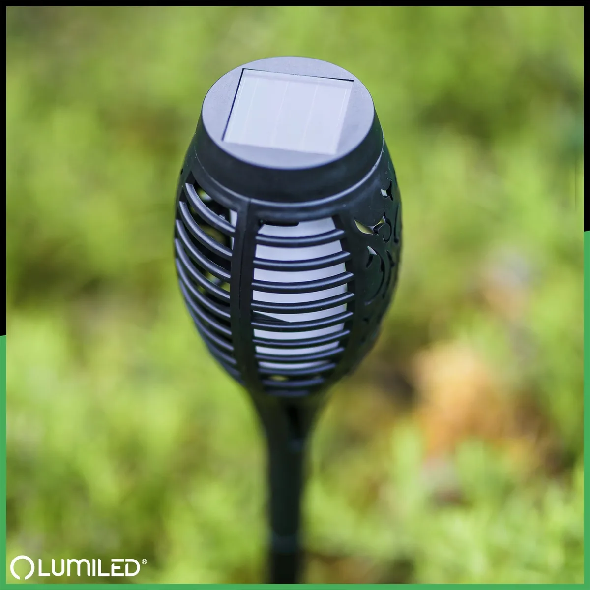 Садова сонячна LED лампа факел 51 см чорний LumiLED набір 4 шт