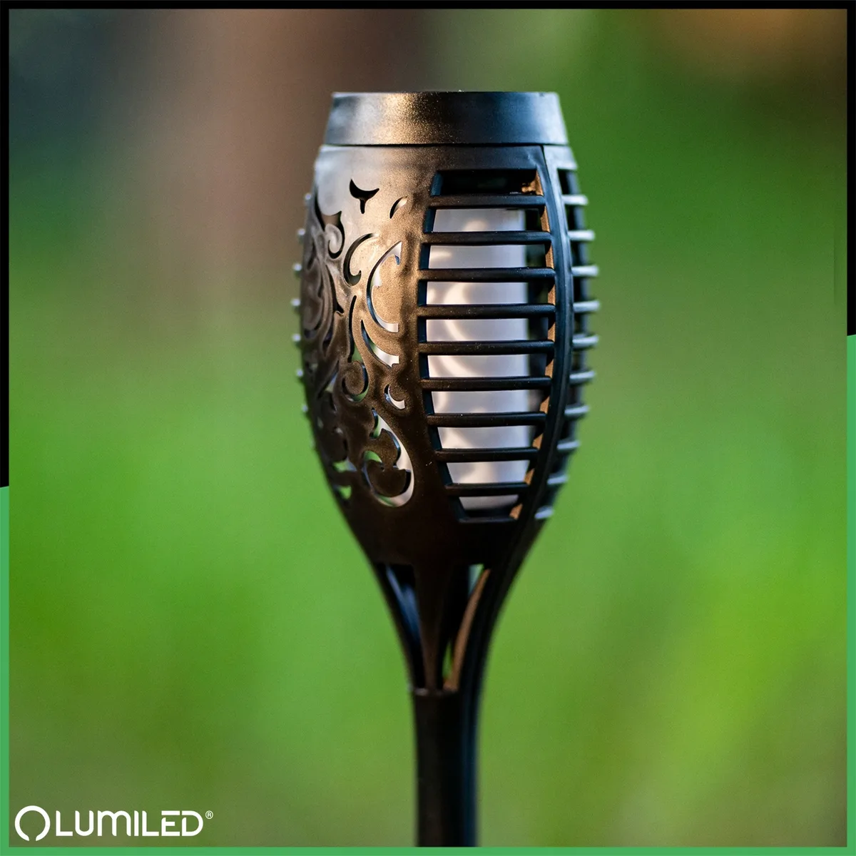 Садова сонячна LED лампа факел 51 см чорний LumiLED набір 4 шт