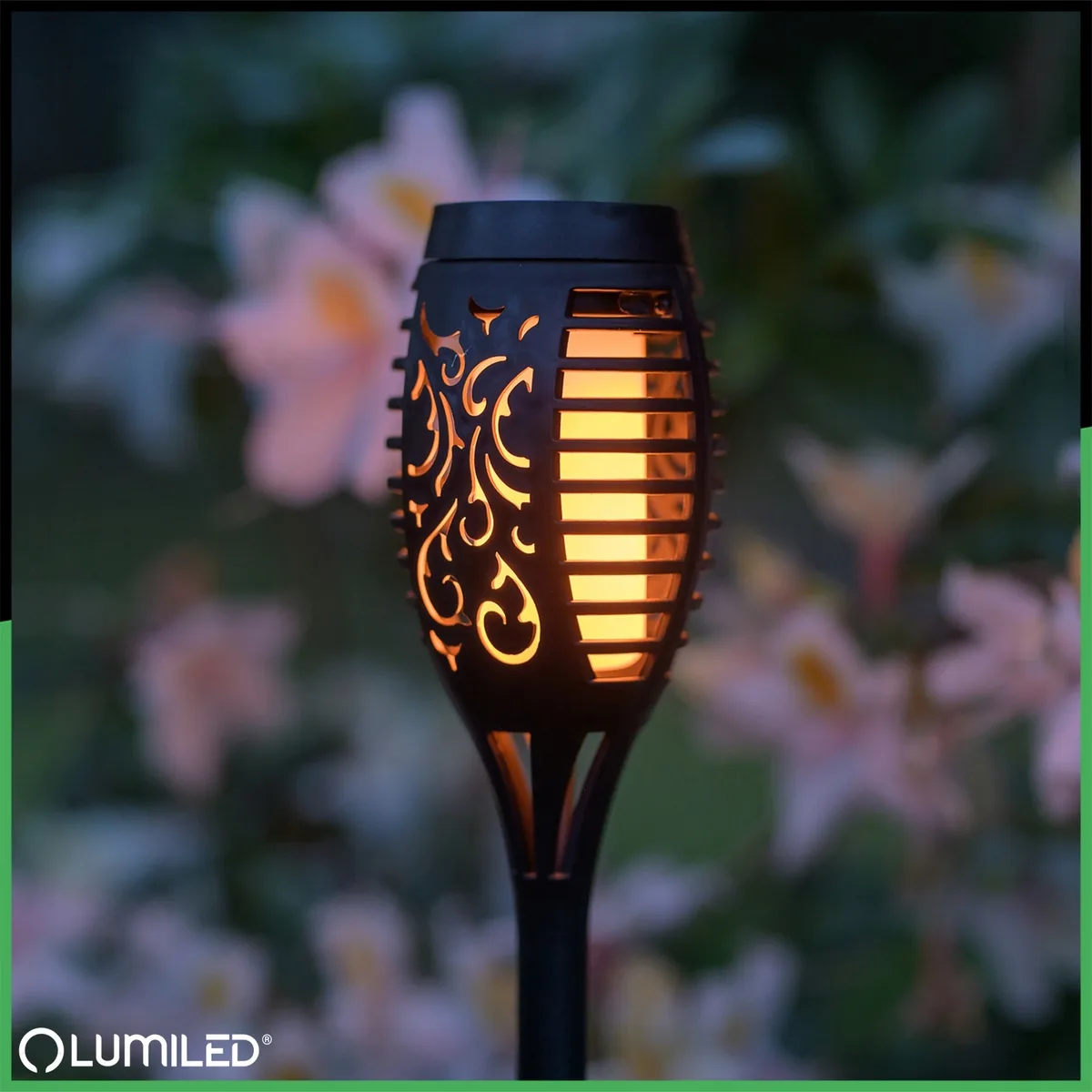 Садова сонячна LED лампа факел 51 см чорний LumiLED набір 4 шт