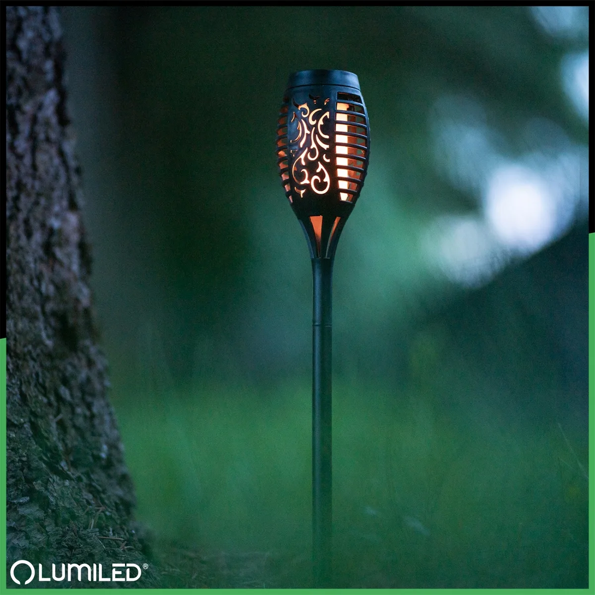 Садова сонячна LED лампа факел 51 см чорний LumiLED набір 4 шт