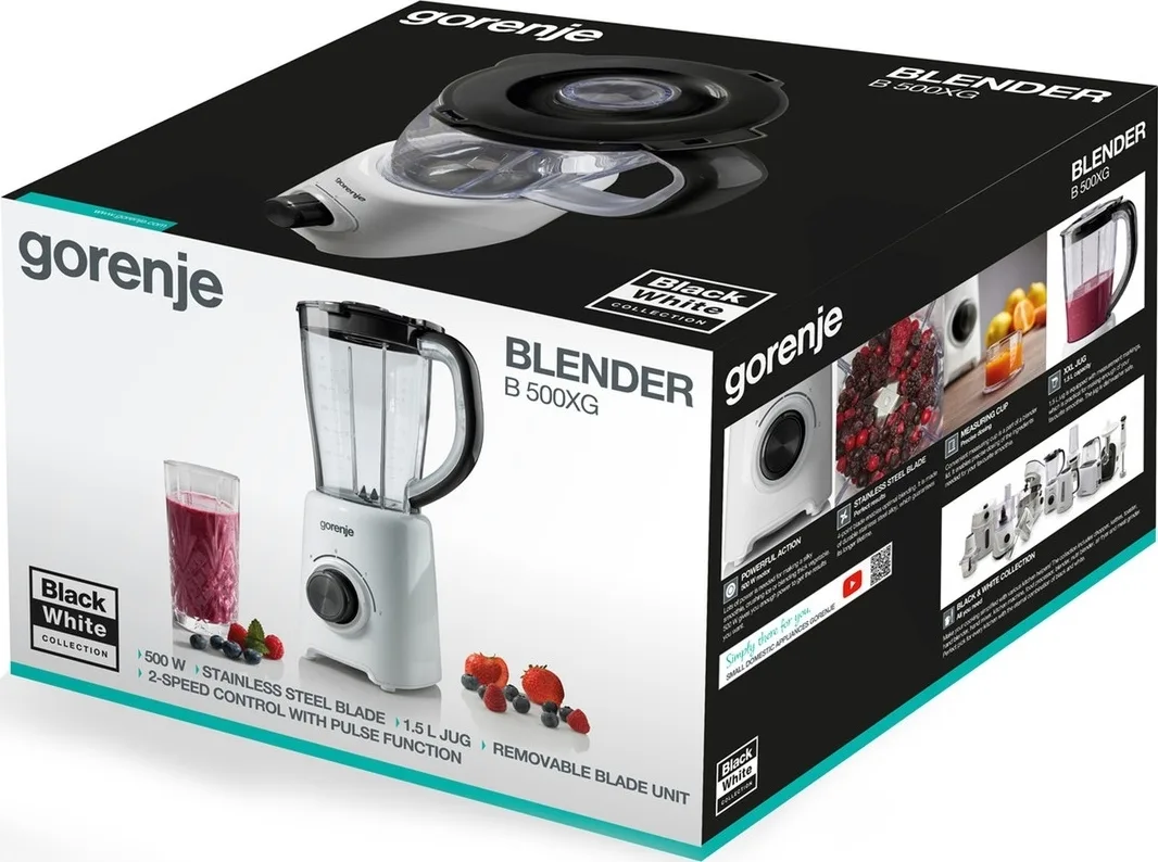 Блендер Gorenje стаціонарний 500Вт, ємність 1500мл, білий.