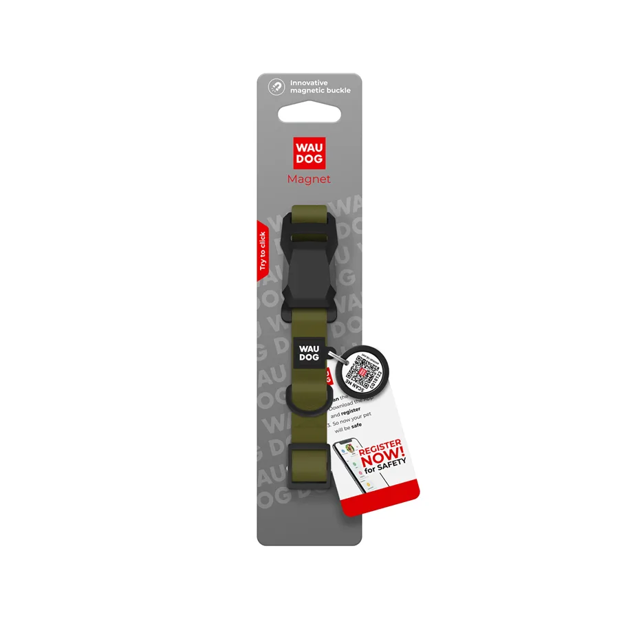 Нашийник WAUDOG Magnet 15 мм Collartex водостійкий S хакі 26-35 см