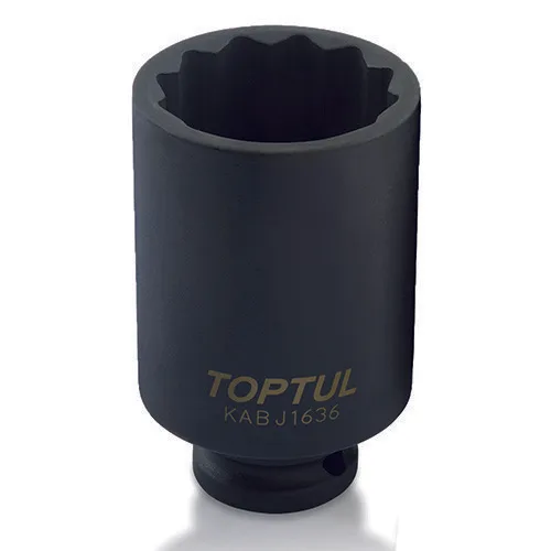 Головка ударна 12-гранна 1/2" TOPTUL 36 мм Нержавіюча сталь Чорна
