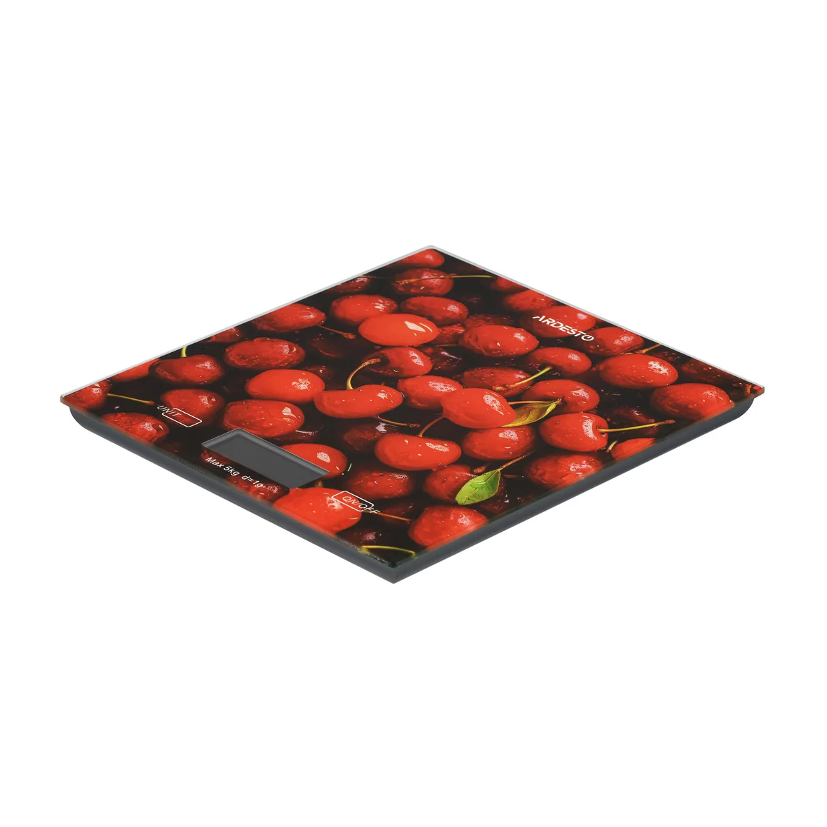 Кухонні ваги ARDESTO CHERRY, 5 кг, комплект AAAx2, скляний корпус, багатокольоровий дизайн.
