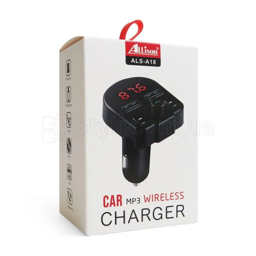FM-трансмітер Bluetooth пластик чорний 4 порти USB mini-jack слот для карти пам'яті