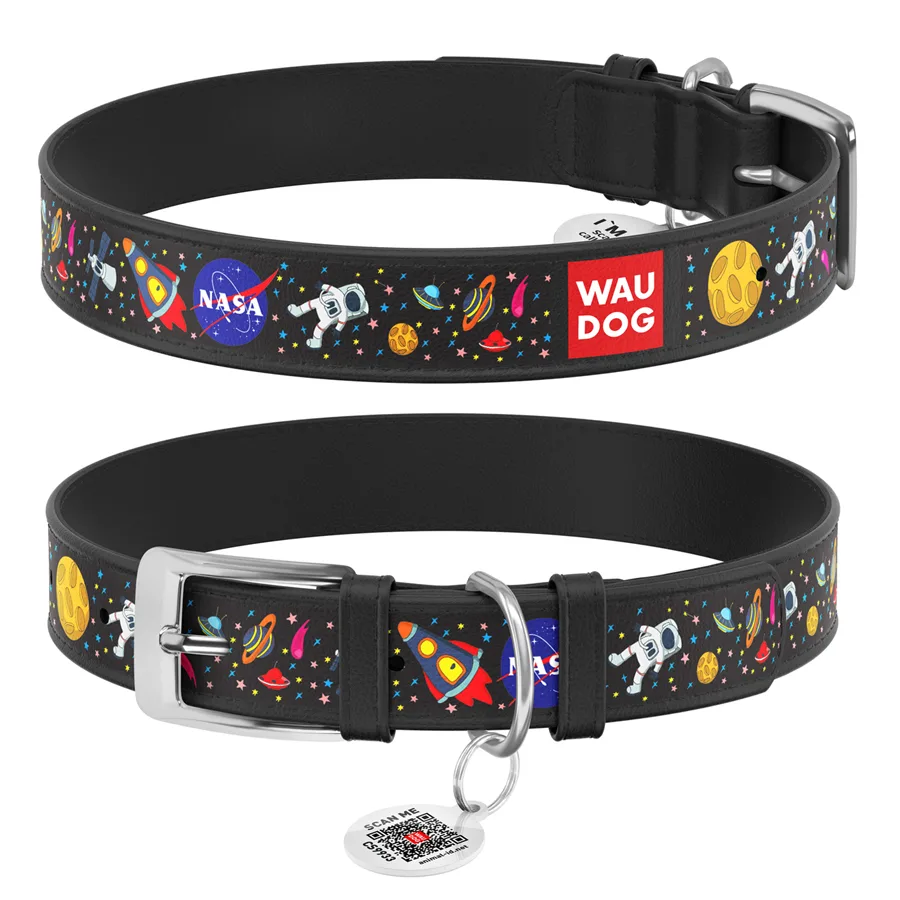 Нашийник WAUDOG NASA шкіряний XL 35 мм 46-59 см чорний