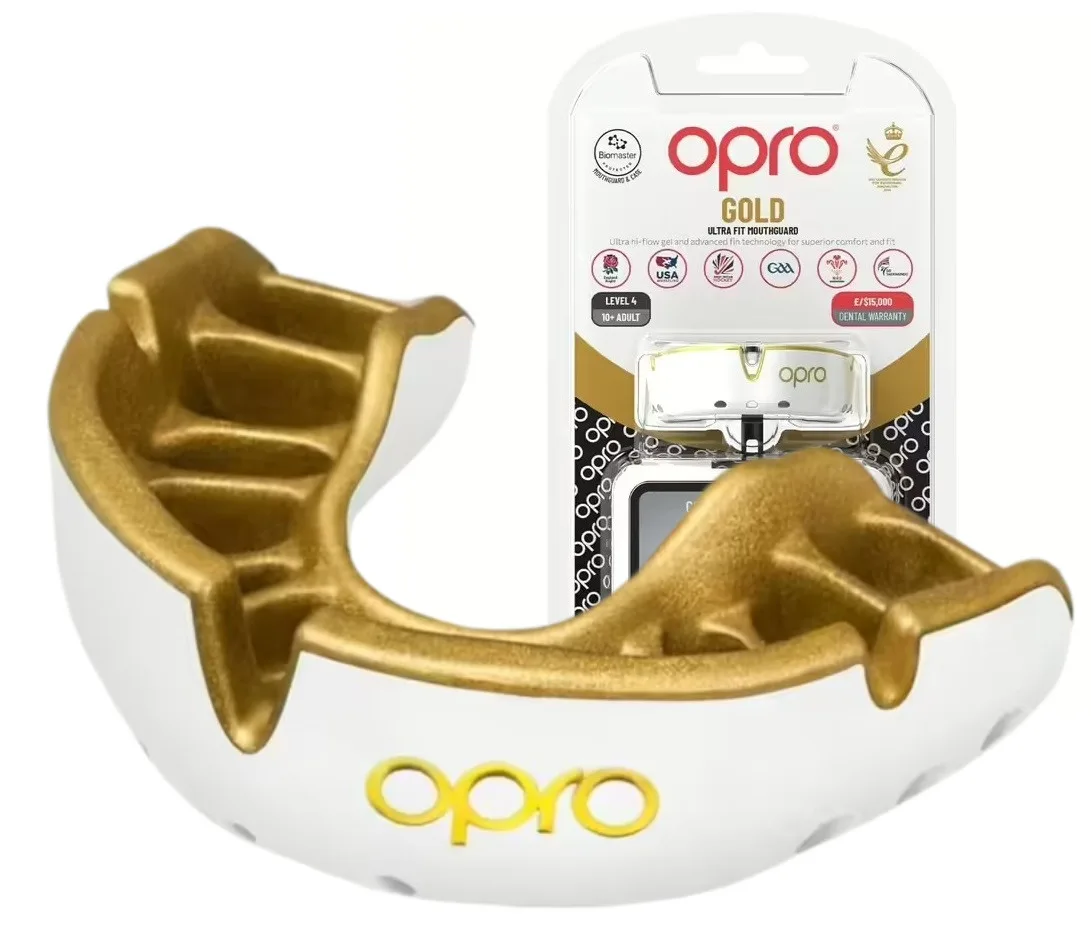 Капа OPRO термопластик доросла 11+ біла золота