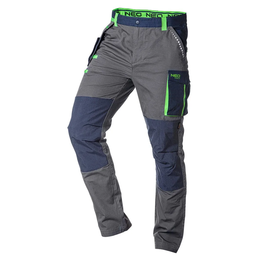 Робочі штани Neo Tools Premium, 100% бавовна, Ripstop, з посиленням Cordura, XS (46), сірий з синім.
