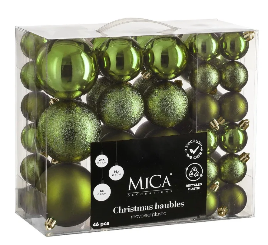 Елочные пластиковые шары Mica Decorations 46 шт 4 6 8 см зеленые