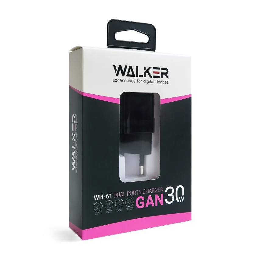 Мережевий зарядний пристрій WALKER PC 31,5х31,5х33 прозорий 30W GaN