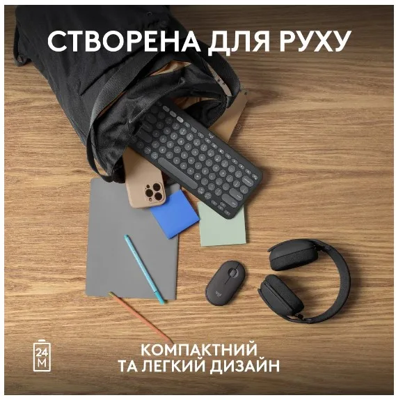 Миша Logitech Bluetooth оптична маленька темно-сіра
