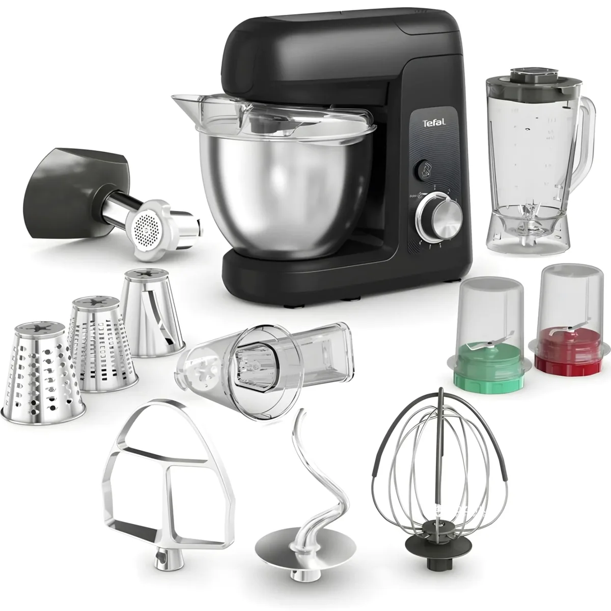 Кухонний комбайн Tefal Bake Partner 1100Вт, металева чаша, пластиковий корпус, 8 насадок, чорний.