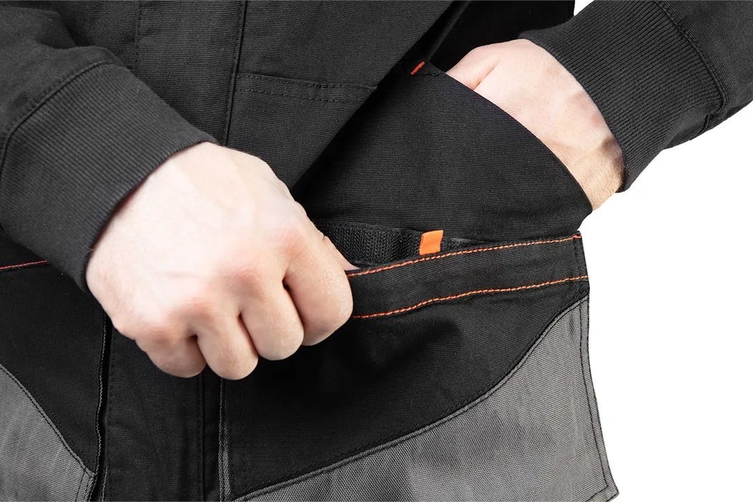 Куртка робоча Neo Tools HD Slim з посиленням з тканини Оксфорд, розмір S (48), чорна з сірою вставкою.