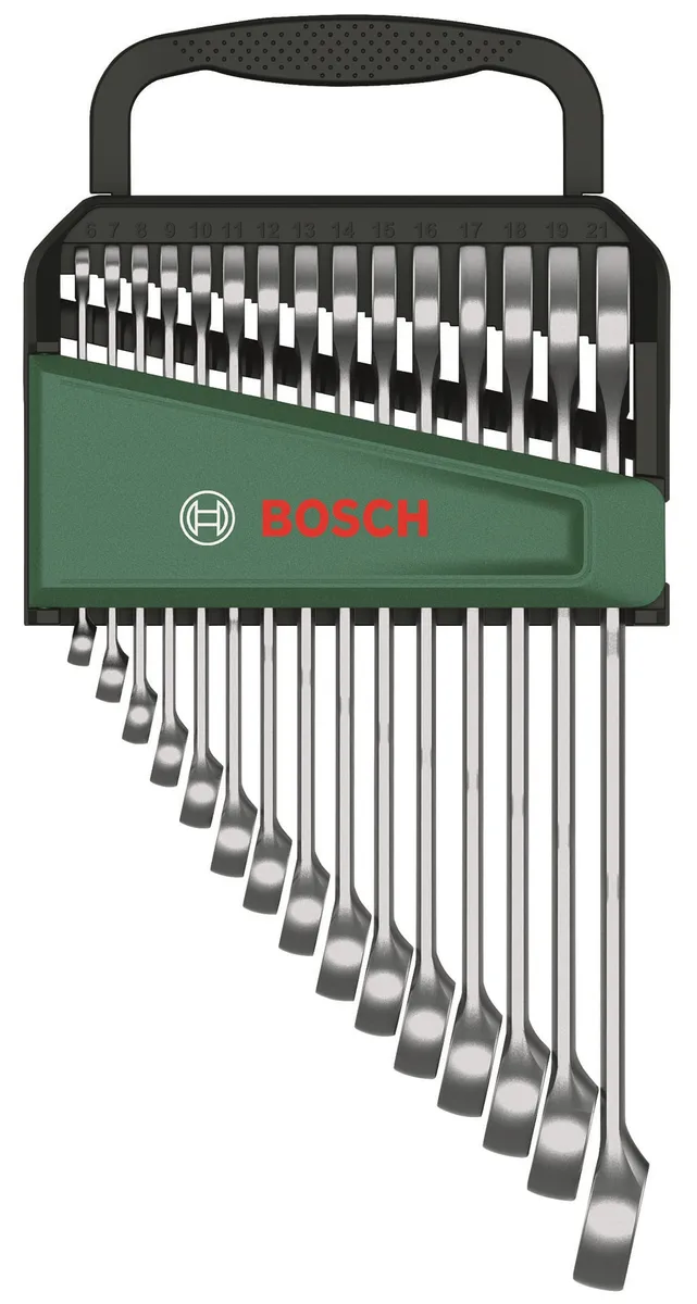 Набор комбинированных гаечных ключей Bosch, 15 шт, размер 6-21 мм, CrV