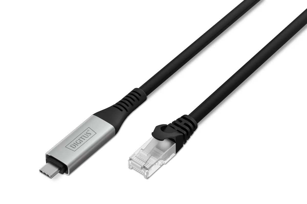 Кабель DIGITUS Ethernet USB-C - RJ45 CAT 6A S/FTP, 1 Gbit/s, 2m, LSZH
