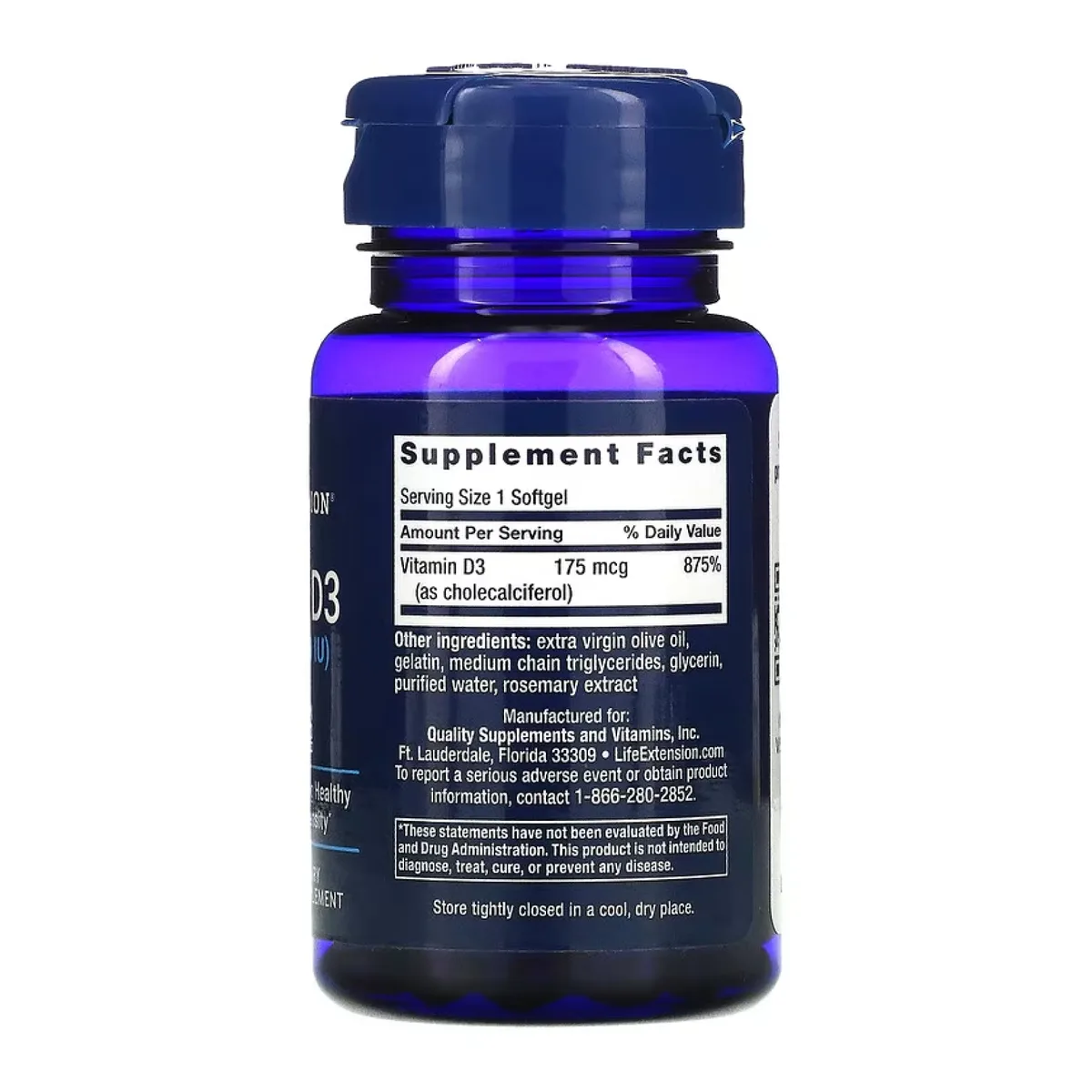 Вітамін D3 175 мкг Life Extension 60 м'яких капсул без ГМО