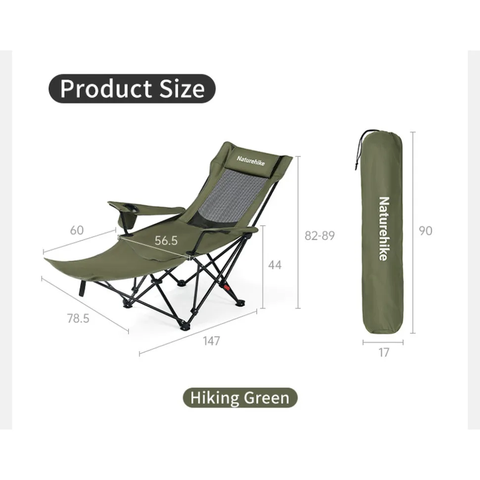 Кресло-шезлонг складное Naturehike сталь 147х78,5х82 см оливковое