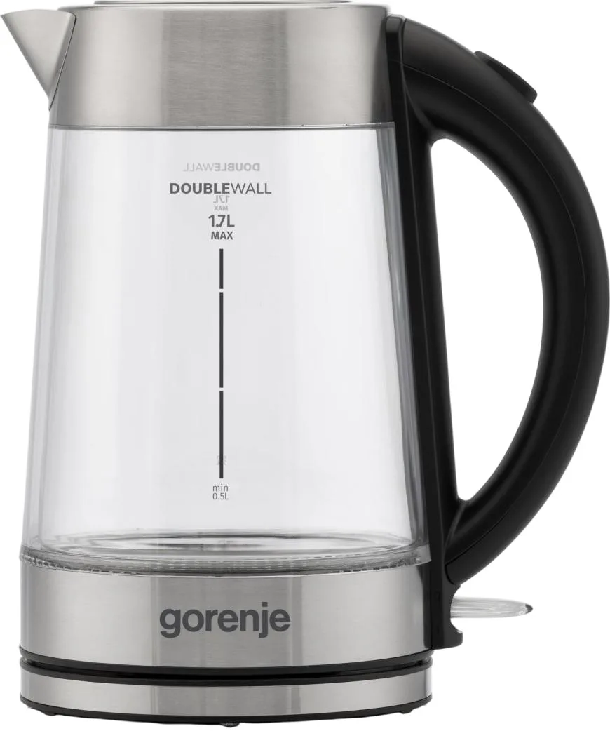 Электрический чайник Gorenje 17л, 2200 Вт, с контролем Strix, стеклянная, нержавеющая сталь.