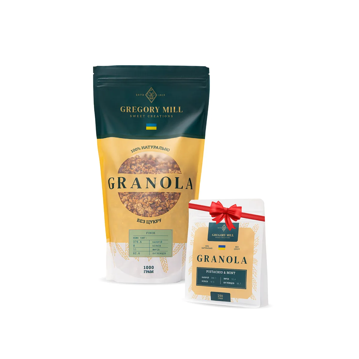 Набір граноли Mini Finik, 1 кг & Pistachio & Mint, 250 г у подарунок Gregory Mill