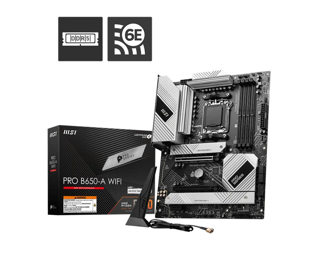 Материнcька плата MSI PRO B650-A WIFI sAM5 B650 4xDDR5 M.2 HDMI DP Wi-Fi BT ATX