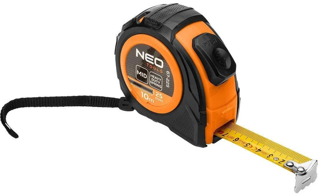 Рулетка Neo Tools, 10м x 25мм, з механізмом фіксації змотування.