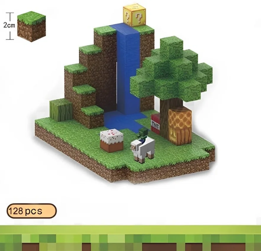 Магнітний конструктор ABS-пластик 128 кубиків зимовий Minecraft