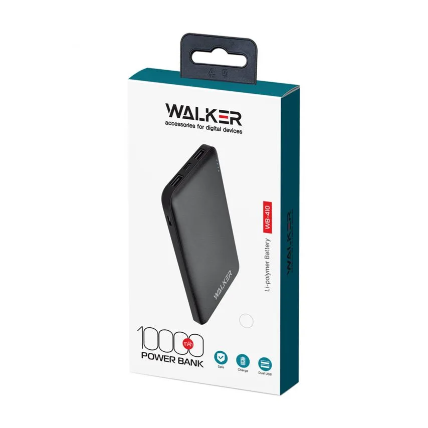 Power Bank WALKER Li-polymer 10000mAh 135x68x15 мм Чорний
