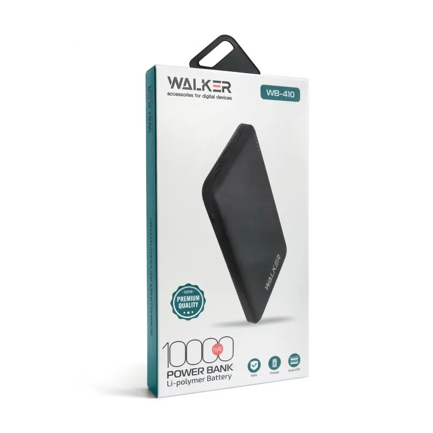 Power Bank WALKER Li-polymer 10000mAh 135x68x15 мм Чорний
