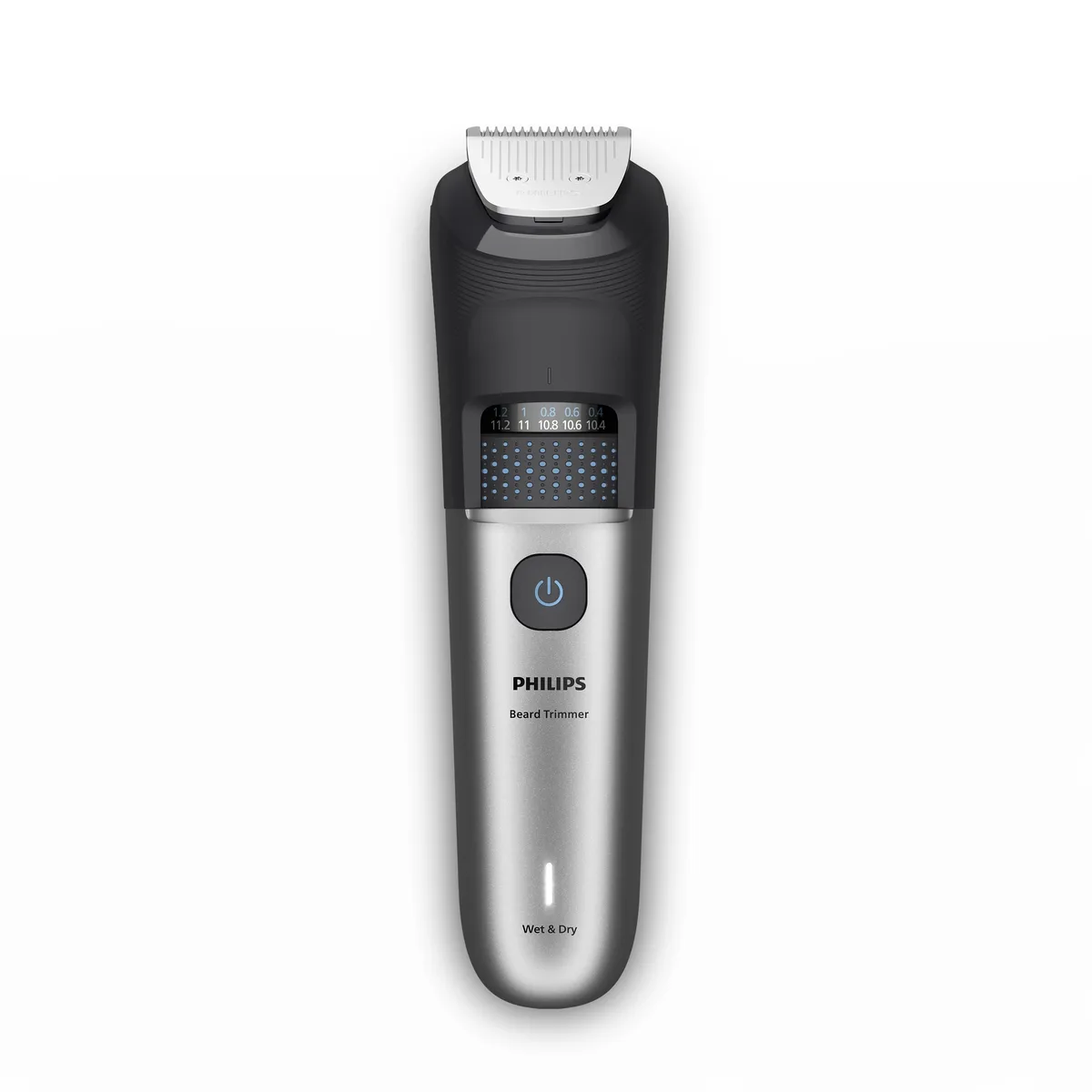 Тример Philips Series 7000 для бороди та вусів, акумуляторний, з нержавіючої сталі, чорний та сріблястий.