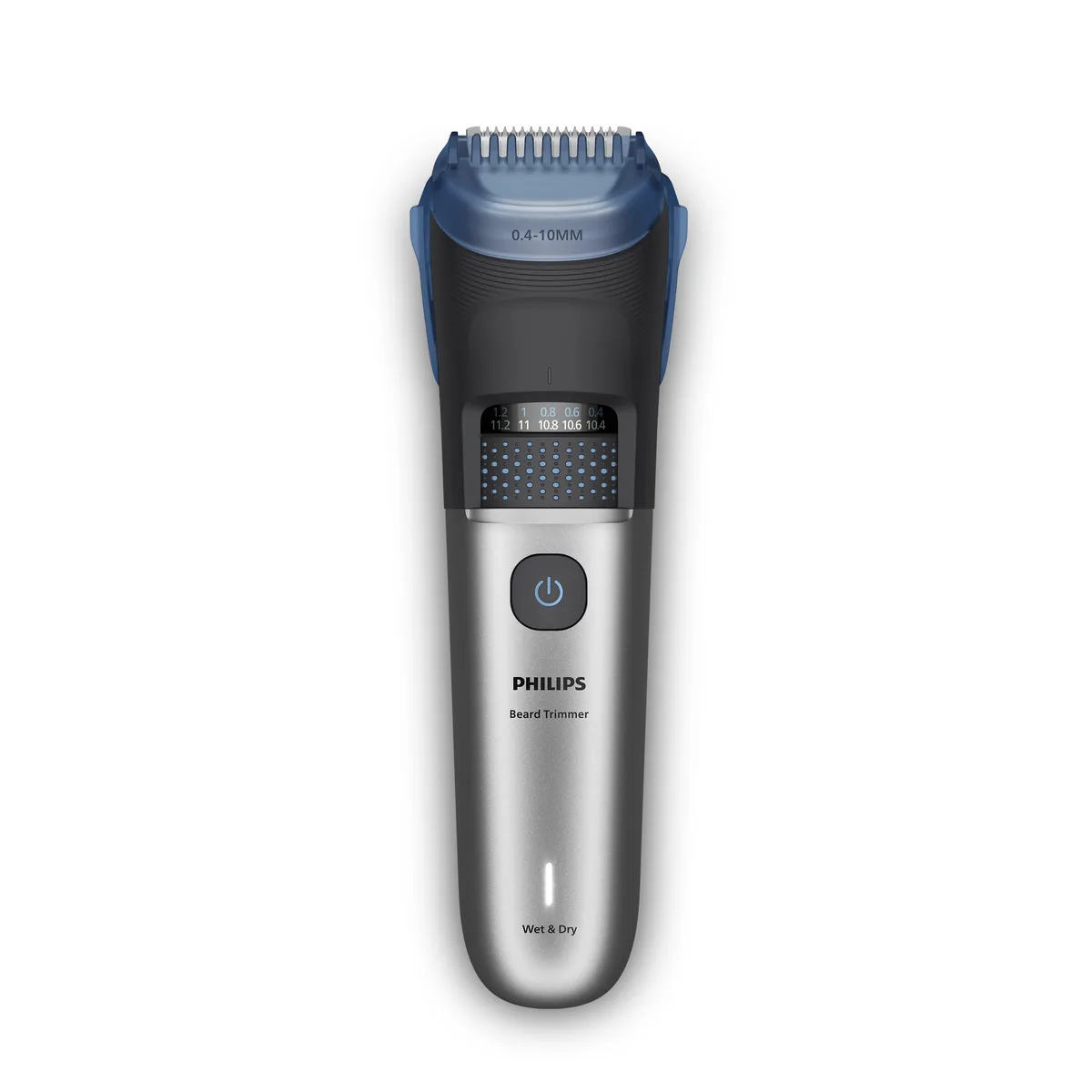 Тример Philips Series 7000 для бороди та вусів, акумуляторний, з нержавіючої сталі, чорний та сріблястий.