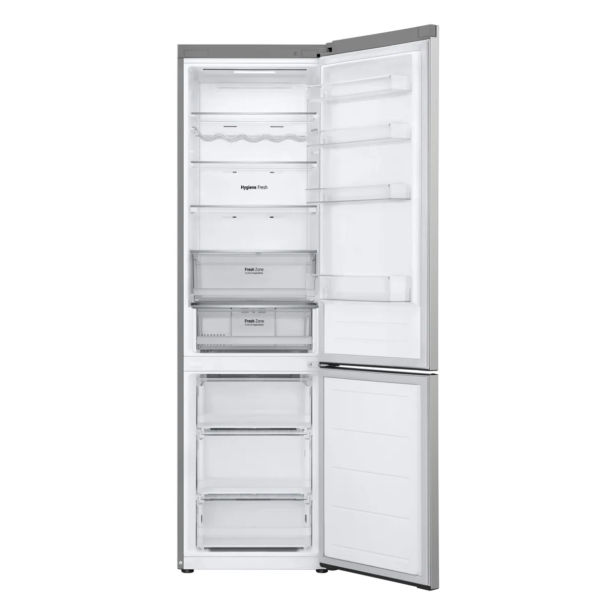 Холодильник LG з нижнім морозильником, розміри 203x60x68 см, об'єм холодильної камери 277 л, морозильної камери 110 л, 2 двері, кл