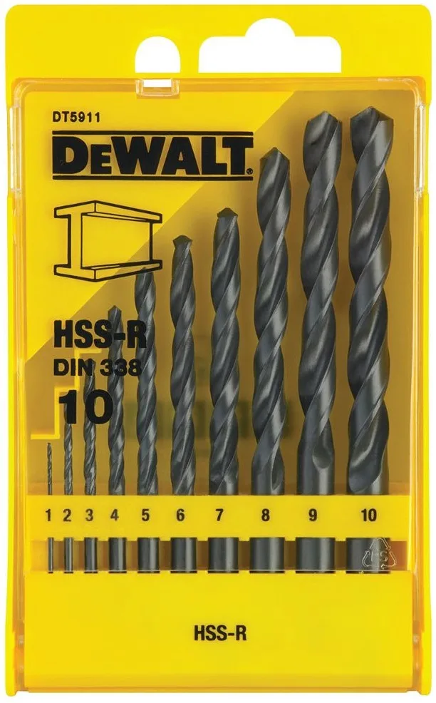Набір металевих свердел DeWalt HSS-R, 1-10 мм, у кейсі 10 шт.
