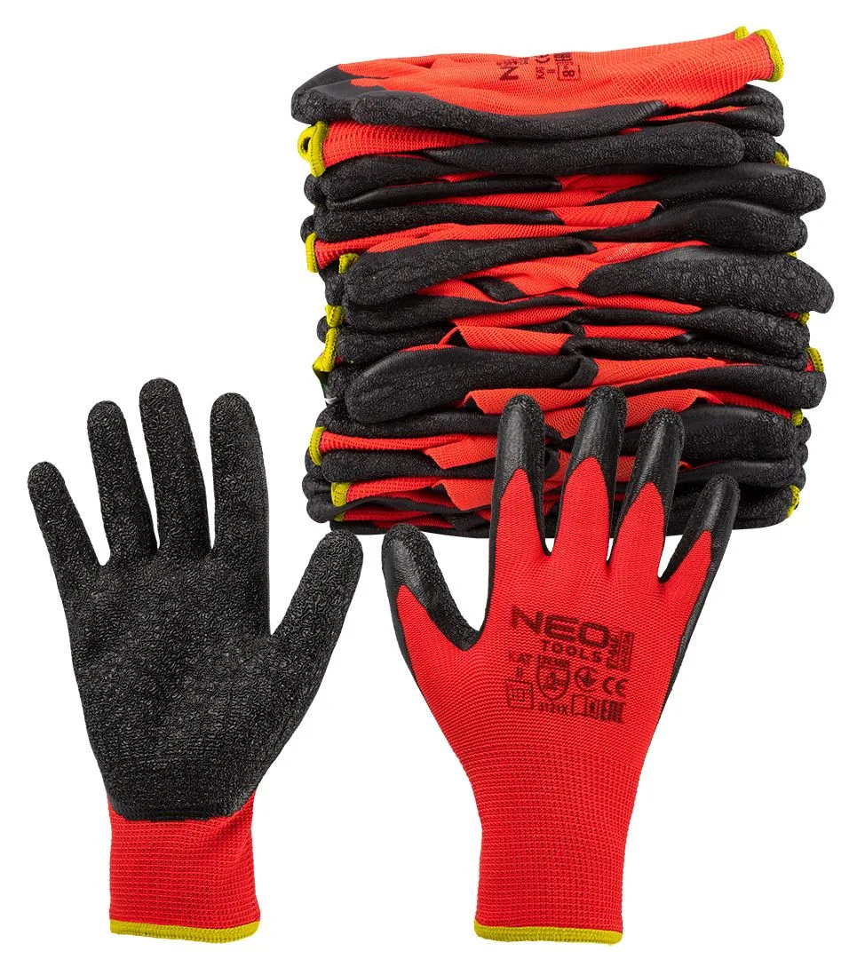Рукавички робочі Neo Tools червоно-чорні поліестер з латексним покриттям 10 дюймів для садівництва та будівництва універсальні