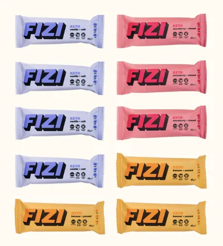KETO Protein Bar FIZI 10x45g Низьковуглеводні батончики Ваніль Полуниця Банан