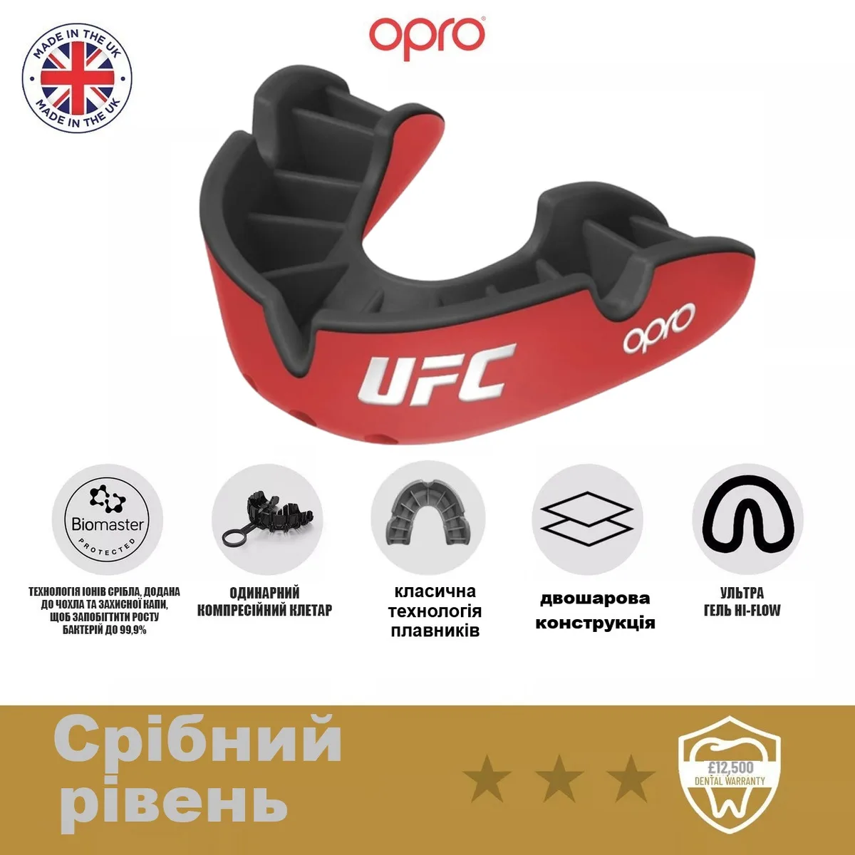 Капа OPRO термопластик детская до 10 красная черная