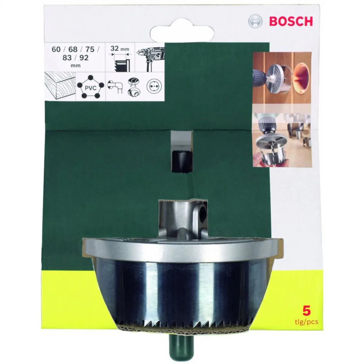 Коронки по дереву Bosch 5шт 60 68 75 83 92мм