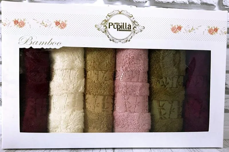 Набір кухонних рушників Pupilla бамбук 30х50 см бордовий, молочний, гірчичний, рожевий, оливковий, фіолетовий