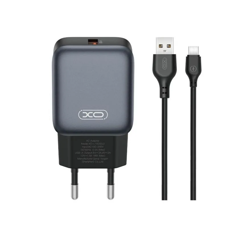 Мережевий зарядний пристрій XO 18W USB Type-C 1м чорний