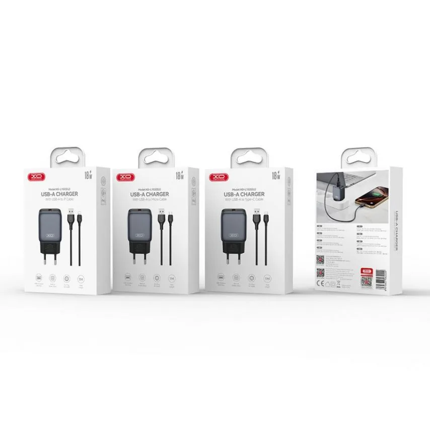 Мережевий зарядний пристрій XO 18W USB Type-C 1м чорний